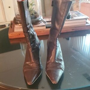 Cole Haan Elegant Brown Leather Women's Boots, Calf High,Size 9b, Made In Brazil